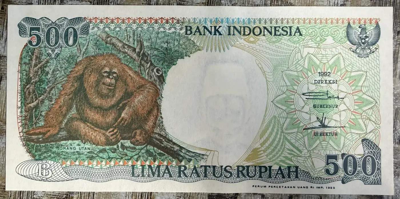 Uang Kertas 500 Rupiah Orang Utan (1992) - uang kuno Indonesia asli - foto 1