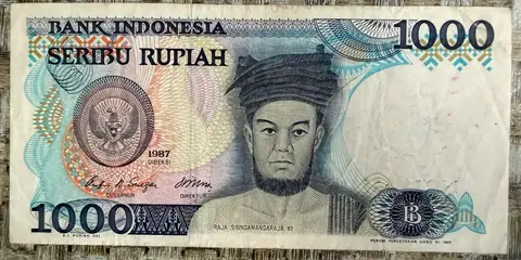 Uang Kertas 1.000 Rupiah Sisingamangaraja XII (1987) - uang kuno Indonesia era Orde Baru kondisi XF
