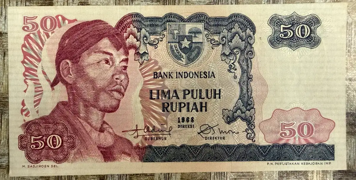 Uang Kertas 50 Rupiah Seri Pekerja (1968) - uang kuno Indonesia asli - foto 1