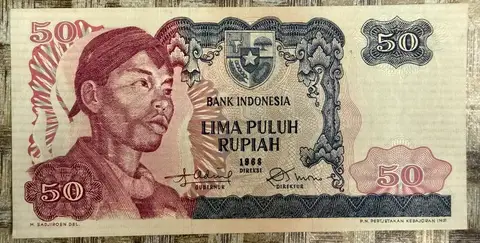 Uang Kertas 50 Rupiah Seri Pekerja (1968) - uang kuno Indonesia era Orde Baru kondisi UNC (Uncirculated)