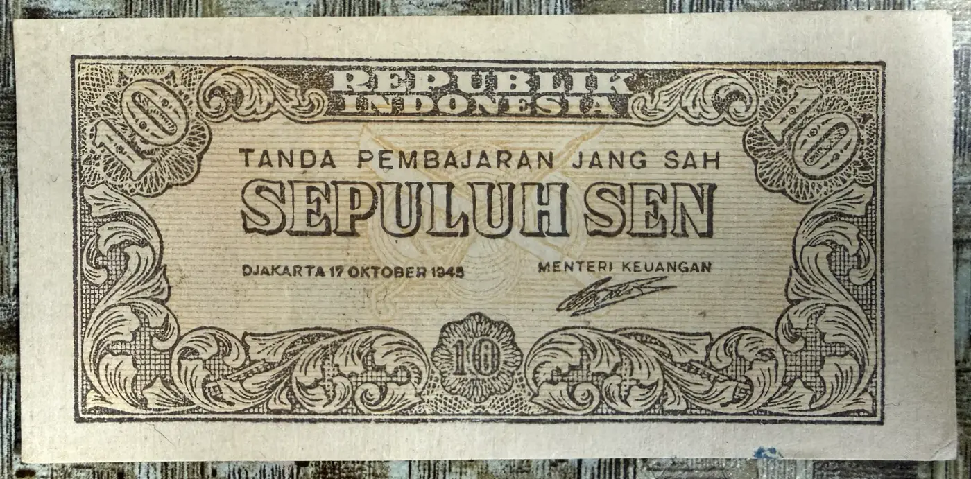 Uang Kertas 10 Sen ORI I (Oeang Republik Indonesia) - uang kuno Indonesia asli - foto 1