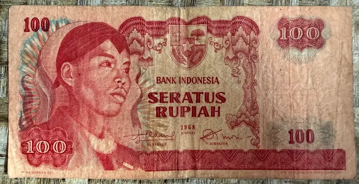 Uang Kertas 100 Rupiah Seri Sudirman (1968) - uang kuno Indonesia asli - foto 1