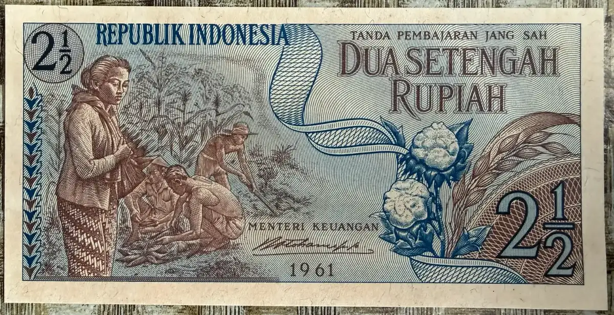 Uang Kertas 2 1/2 Rupiah (1961) - Seri Sandang Pangan - uang kuno Indonesia asli - foto 1