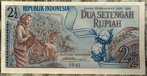 Uang Kertas 2 1/2 Rupiah (1961) - Seri Sandang Pangan - uang kuno Indonesia era Orde Lama kondisi AU - XF
